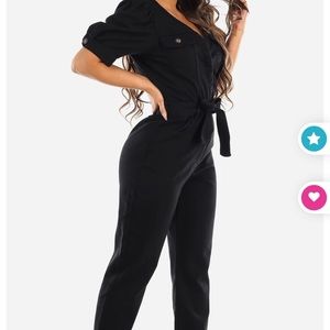 Black Denim Cotton Blend Jumpsuit
